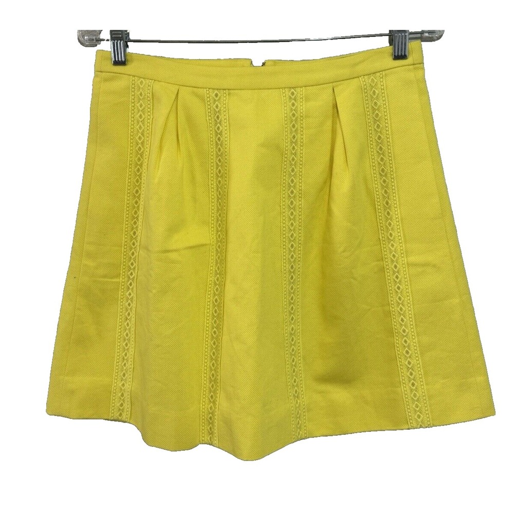 J.Crew Yellow Cotton Lace Trim Pleated Mini Skirt Size 4 A2660